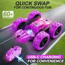 QUNREDA RC Cars, Purple Remote Control Car for Girls, 2.4 GHZ Double Sided RC Stunt Car 360 Rotating Remote Control Crawler with Headlights Car Toys for 6 7 8 9 10 11 12 Girls Birthday Gift