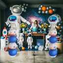 Astronaut Balloons Column Stand Kit And Paper Lantern 2 Sets 5.9 Feet with Reusable Metal Telescopic Design For Outer Space Themed Parties, Birthday, Baby Shower