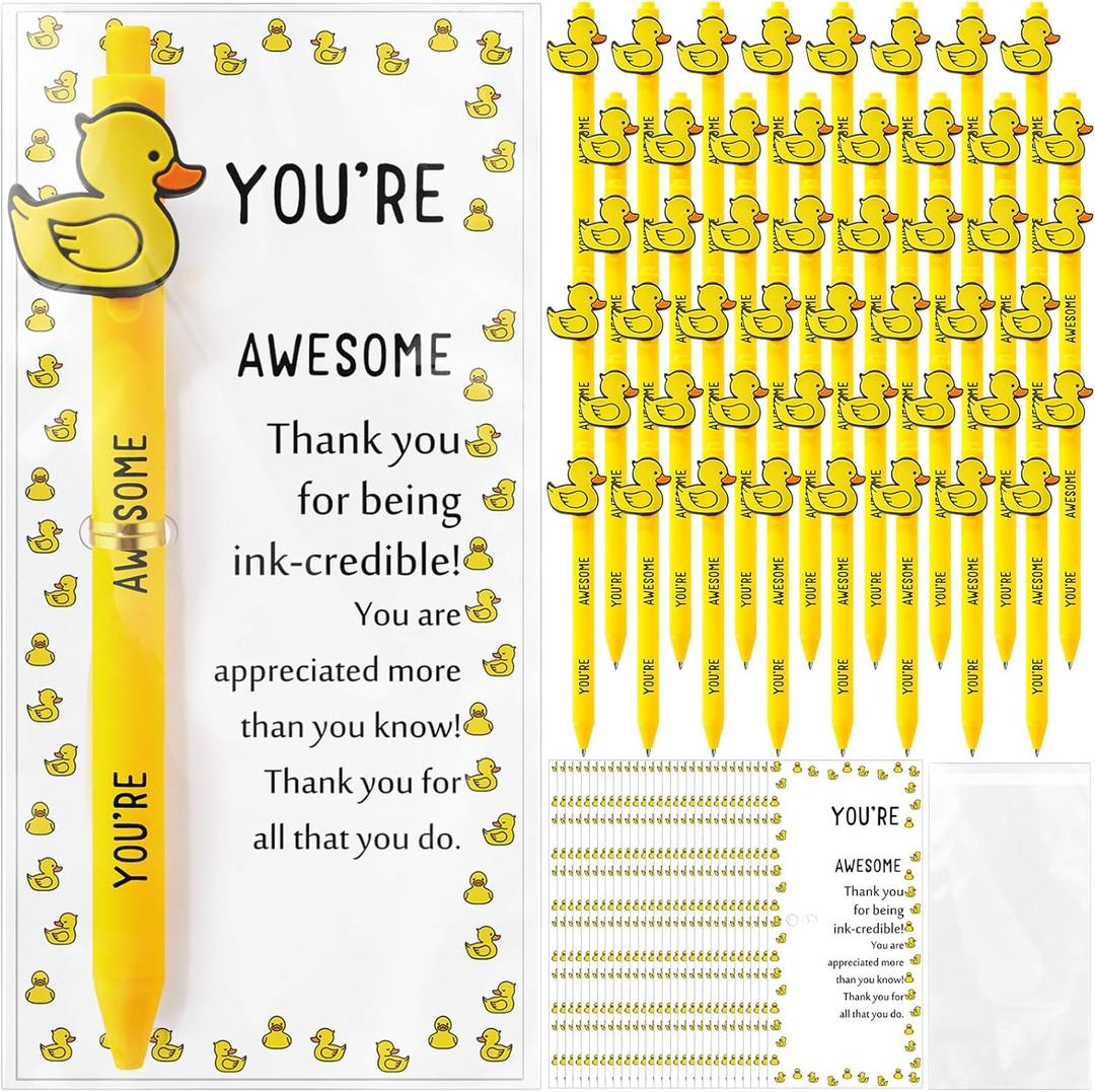 60 Sets Coworker Office Gifts Includes Cute Ballpoint Pens with You Are Awesome Cards Valentine Employee Appreciation Favors for Staff Coworker Team (Duck)