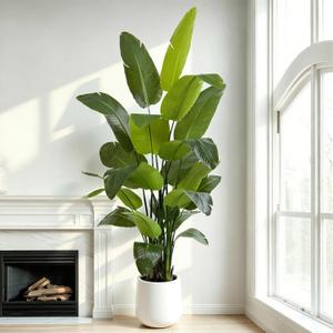 7.5FT Artificial Bird of Paradise Plant Tall,91”Fake Tropical Tree with 21 Banana Leaves and White Pot,Large Faux Silk Plants Indoor for Home Living Room Bedroom Hotel Office Decor
