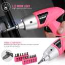 Hi-Spec Cordless Electric Screwdriver, Power Screw Driver Set with Pink Compact Tool Kit for Small Repair and Maintenance- Ideal Housewarming Gift,19 Piece