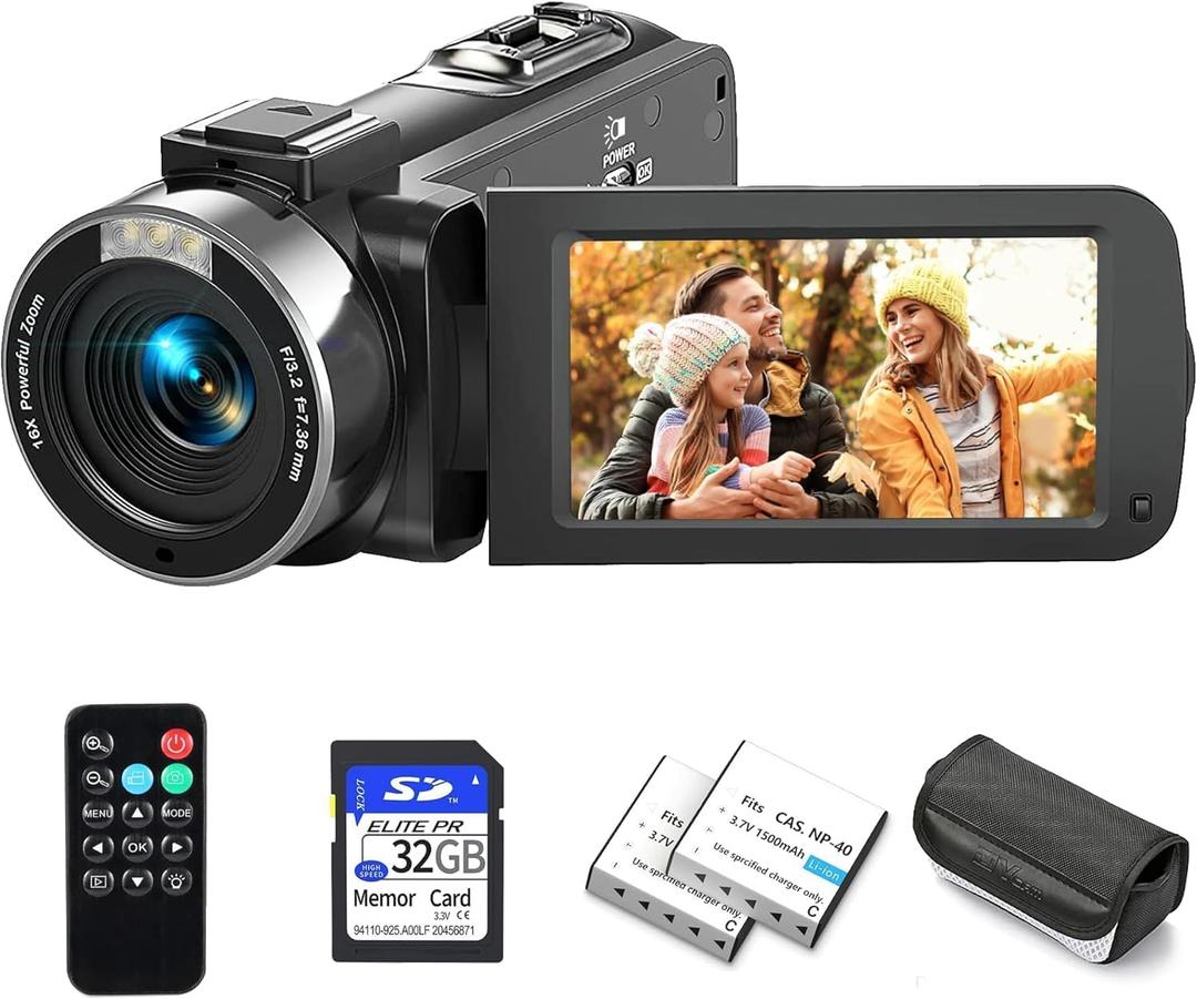 Video Camera Camcorder Ultra HD 2.7K 42MP Digital Cameras Recorder for YouTube TikTok 3 Inch 270 Degree Rotation Screen 18X Zoom Vlogging Camcorders with 2 Batteries Inculde 32GB SD Card (Black)