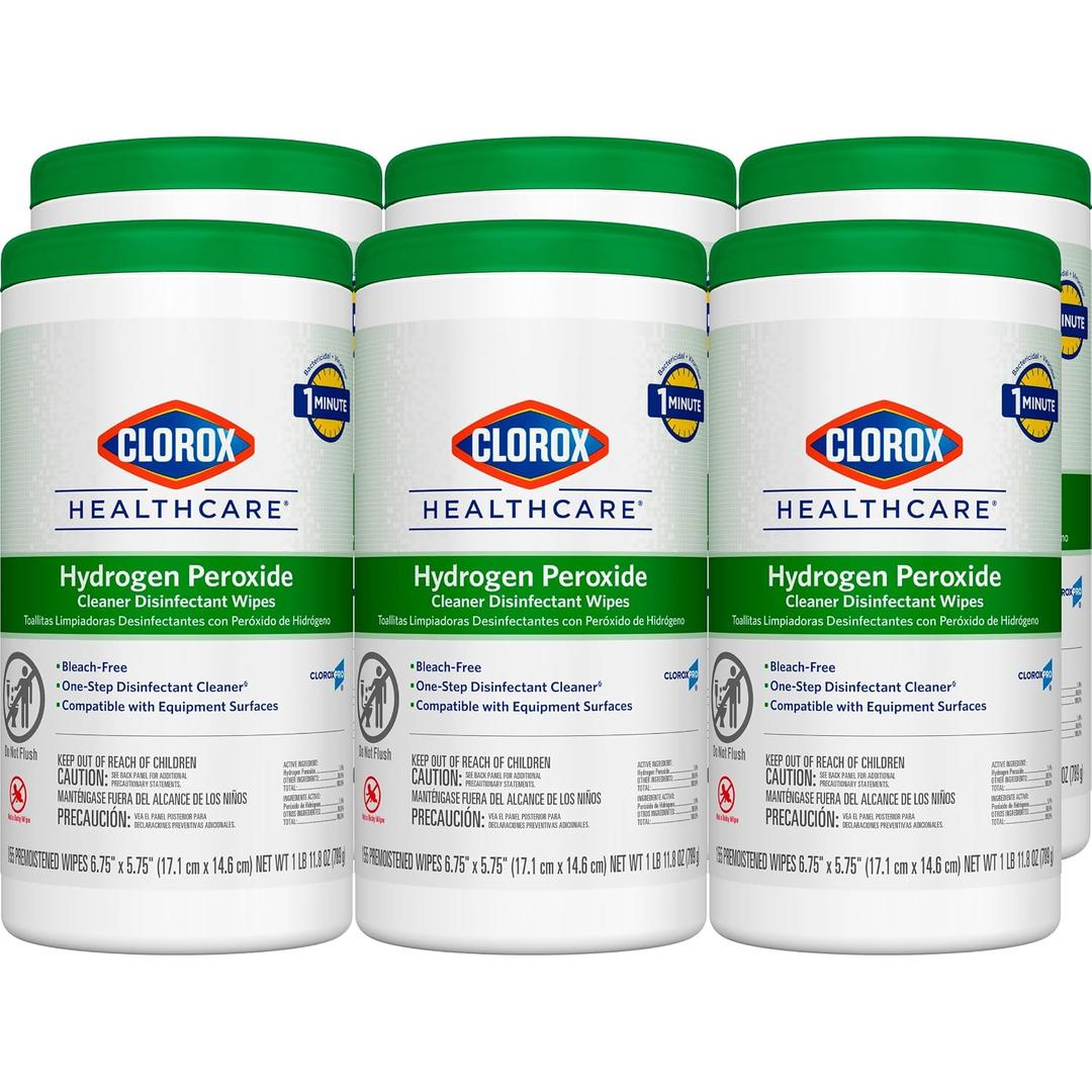 Clorox Healthcare Hydrogen Peroxide Cleaner Disinfectant Wipes, 6.75" x 5.75", 155 Count, Pack of 6 
