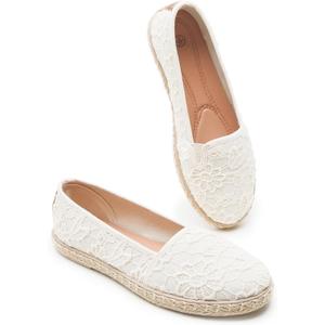 BABUDOG Women's Flats with Flower Embroidery,White Lace Ballet Flats, Comfortable Dress Flats (9.5, Nude)