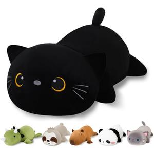 Finebee Weighted Black Cat Stuffed Animals, Cute Weighted Black Cat Plush, Soft Comfort Stuffed Weighted Plushie Pillow Gifts for Kids & Adults (9.8" 0.8Lbs)