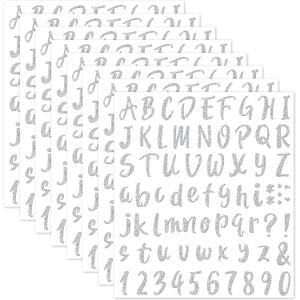 Outus 576 Pcs 8 Sheets Glitter Letters Stickers Self Adhesive Vinyl Letter Alphabet Number Stickers Mailbox Numbers Sticker, Decals for Classroom Decor, Sign, Door(1 Inch,Silver)