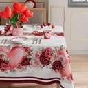 XCHI Rose Love Hearts Eucalyptus Leaves Valentines Day Tablecloth Square Table Cloth Washable Table Covers for Indoor Outdoor Dining Home Party Decorations 60x60 Inch