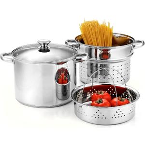 Stainless Steel 4 Piece Pasta Cooker Steamer Multi-Pot, 8 Quarts