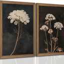 2Pcs Framed Moody Botanical Wall Art with Wood Frame Vintage Queen Annes Lace Flower Canvas Paintings Rustic Floral Poster Picture Prints Decor for Farmhouse Living Roomor Bedroom12X16Inch