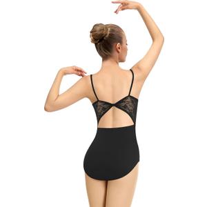 WYHDY Women Camisole Ballet Leotard for Dance Round Neck, Full Front Lining, Lace Bow Back, S