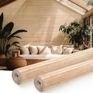 2 x Juexica 2 Pcs Natural Bamboo Wall Panel for Interior Wall 48''x96'' Bamboo Covering Renewable Pole Wainscoting Room Divider Wrap Decor for Bedroom Living Room Kitchen Island Office (Light Carbonized)