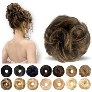 Messy Bun Hair Piece Human Hair for Women, Human Hair Bun, Messy Bun Hair Scrunchie (Chocolate Brown Mixed Medium Brown) (4 Inch)