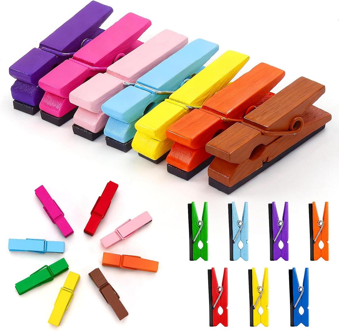 50Pcs Multicolored Magnetic Clips, Colorful Magnet Wooden Photo Clips for Pictures, Fridge Magnets for Whiteboard Office Classroom, Small Magnetic Clothespins for Teaching Supplies Party Decorations