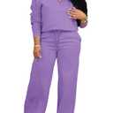 MOEENCN Women 2 Piece Outfits Sweatsuit Oversized Half Zip Sweatshirt Wide Leg Sweatpant Casual Lounge Matching Set Tracksuit Purple XXL