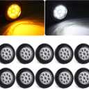 10Pcs Dual Revolution 2" Inch Round Led Marker Lights 9 LED Amber/White, Amber Side Marker Clearance Lights to White Auxiliary Lights Sealed for Trailer Truck, Clear Lens, IP67 Waterproof