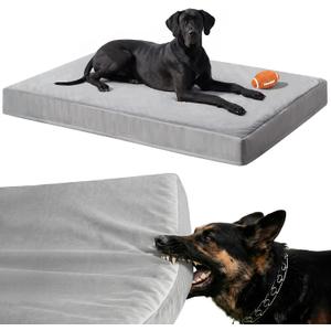 LEXTRO 4" Indestructible Chew-Proof Dog Bed for Heavy Chewers, Chew-Resistant & Durable Dog Beds for Teething Puppies & Energetic Dogs, Bite-Resistant and Undestroyable Dog Beds, 41x27x4, Grey