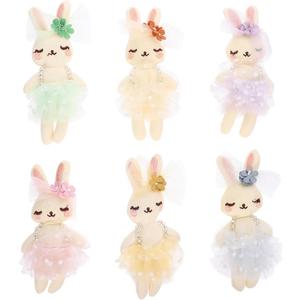 SAFIGLE 6pcs Small Stuffed Bunnies: Mini Plush Easter Bunny Animals, Rabbit Doll in Gingham Dress - Soft Plush Rabbit Dolls for Kids, Perfect for Easter, Playtime and Decoration (12.50X5.00X2.00CM)