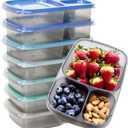 Youngever 7 Sets Bento Lunch Box, Meal Prep Containers, Reusable 3 Compartment Plastic Divided Food Storage Container Boxes, 9.5 x 6.2 x 2.2 inches
