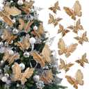 6Pcs 2 Size Christmas Tree Butterfly Ornaments 3D Glitter Hollow Butterfly Decorations Xmas Butterflies Wall Hanging Decor with Clips for Christmas Tree Wreath (2Pcs Big 4Pcs Small) (B6- Butterfly-gold)