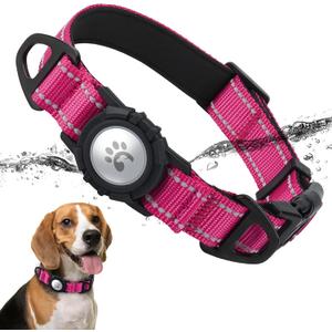 TagME Airtag Dog Collar,Waterproof Reflective Pet Collar with Airtag Holder,Soft Padded and Double D-Rings for Medium Dogs,Hot Pink