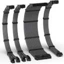 EZDIY-FAB 12VHPWR PSU Cable Extension Kit for RTX 50/40 Series,16AWG PCIE 5.0 Power Supply Cable Extension- 1x 24 Pin ATX /2X 8Pin (4+4) EPS / 1x12+4 Pin GPU,Sleeve Cable 300MM with Combs-Carbon