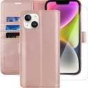 MONASAY Wallet Case Compatible for iPhone 14 5G,[Glass Screen Protector Included] [RFID Blocking] Flip Folio Leather Cell Phone Cover with Credit Card Holder, 6.1-inch, Rosegold