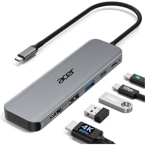 Acer USB C Hub, 5-in-1 USBC to HDMI Adapter with 4K@60Hz, 100W Power Delivery, USB-C 5Gbps & USB-A 3.0 Data Ports, USBC Splitter Docking Station for MacBook Neo/Pro/Air, iPad Pro, iPhone 17 Pro Max