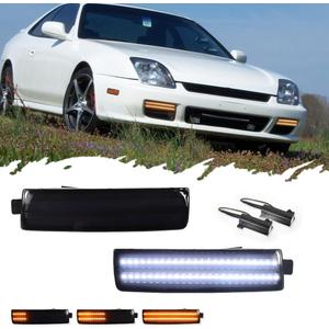 For 1997 1998 1999 2000 2001 Honda Prelude Euro SH VTEC Front Bumper Inner Turn Signal Lights Smoked Lens Amber/White 33351S30003; 33301S30003, HO2530123; HO2531123