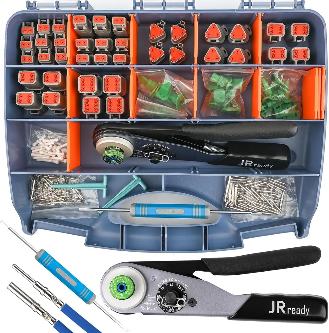 JRready DW5011 Deutsch Connector Kit - DT Connectors 2 3 4 6 Pin, Size 16# Solid Contacts16-20 AWG, Deutsch Crimp Tool & Pin Removal Tool. IP68 Waterproof Automotive Electrical Connectors