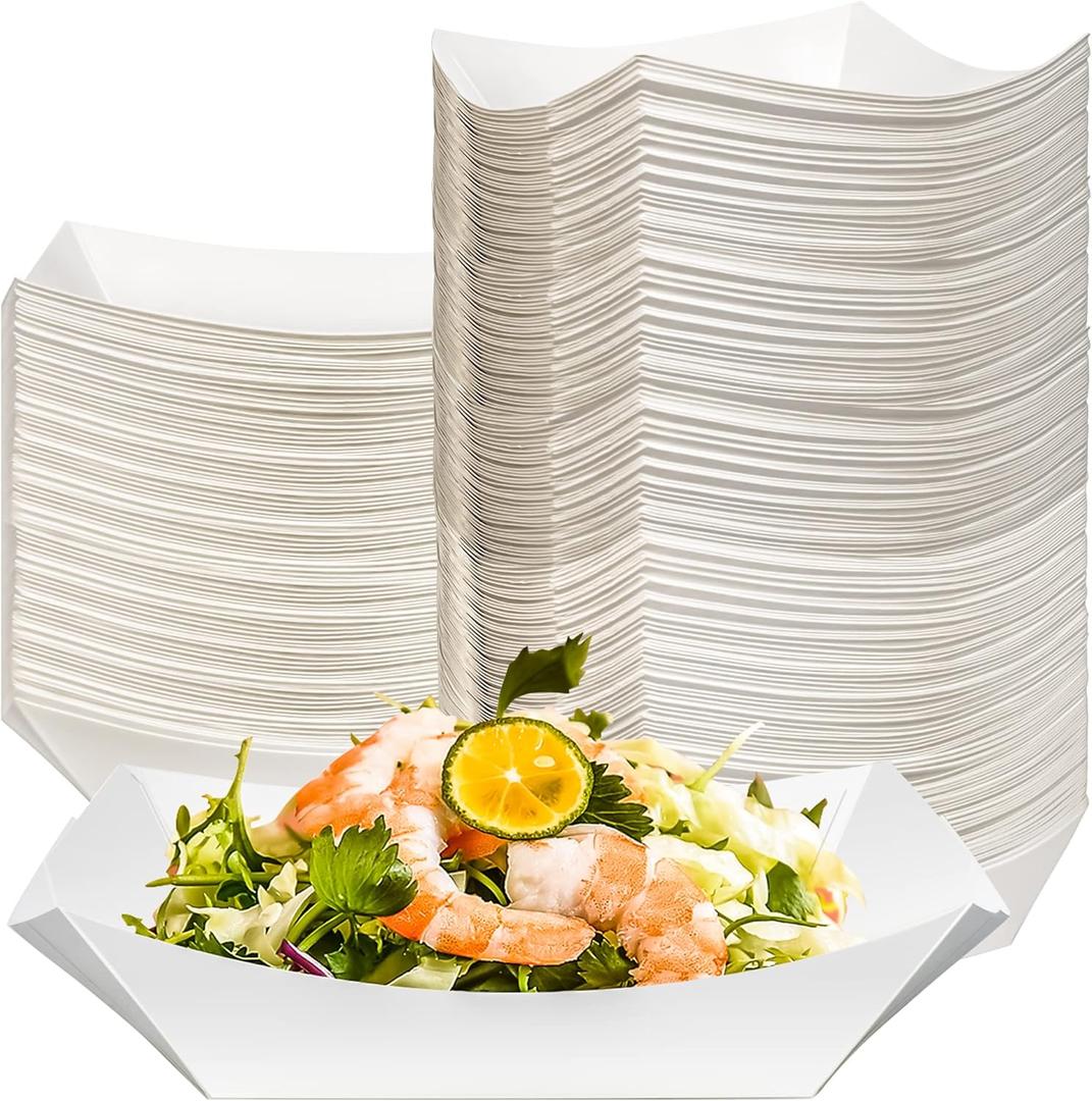MotBach 180 Pack 1/2 lb Disposable Kraft Food Paper Trays, Small Eco-Friendly Paper Take Out Food Serving Boats Mini Paper Serving Trays for Party Snacks French Fries Nachos Tacos BBQ (White)