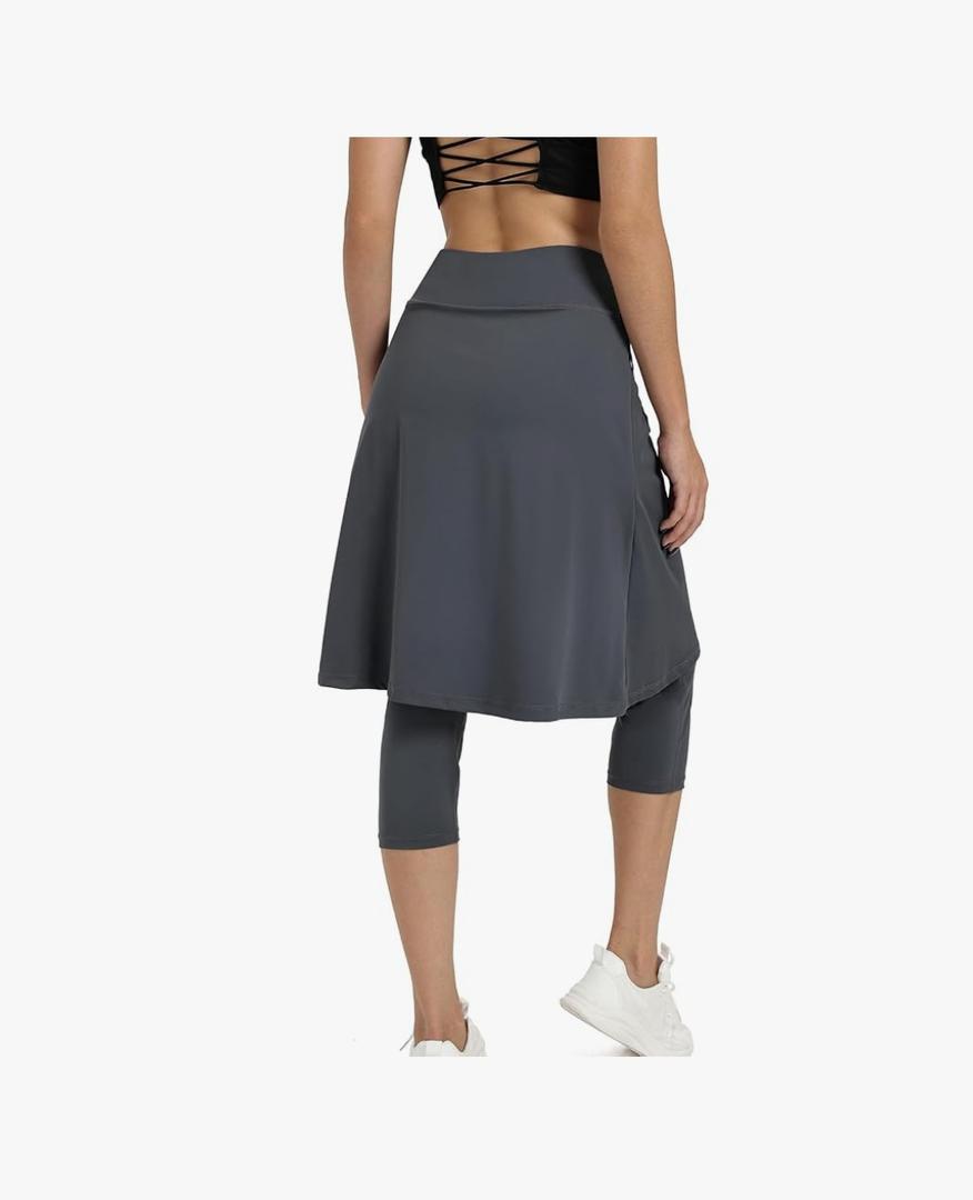 Women Athletic Knee Length Skirts with Leggings, Skirts Leggings & Skirted Capris Skorts for Women Yoga Pocket (Large)