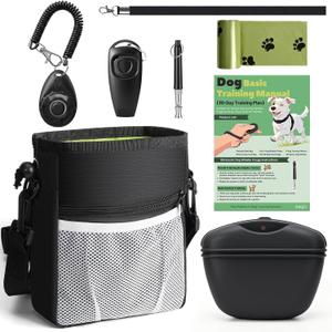 Dog Training Kit - Pet Training Waist Bag Built-in Poop Bag Holder, Dog Treat Pouch with Magnetic Closure, Dog Poop Bag, 2-in-1 Whistle Clicker, Ultrasonic Silent Whistle, Puppy Training Clickers