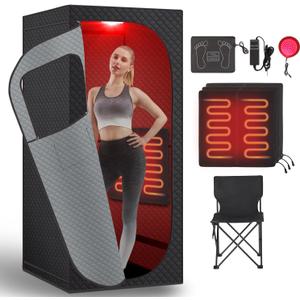 RRGFB Far Infrared Sauna Box with Red Light Therapy, Portable Dry Sauna for Relaxation, Detoxification, Carbon Crystal Heating,9 Levels, Full Size 5.9ft×2.9ft×2.6ft