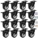 4 Inch Caster Wheels, Casters Set of 16, ASHGOOB Casters with Brake Heavy Duty, Industrial Locking Swivel Top Plate Castor Wheels for Workbench/Furniture/Cart. AB Switch, Double Pedal Brake