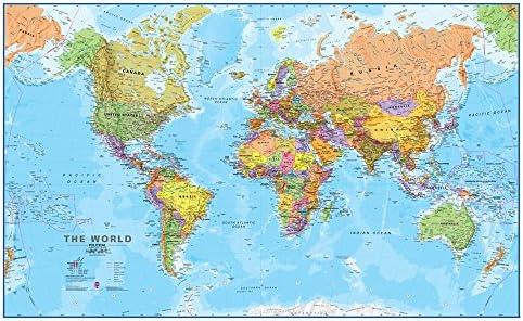 Maps International Giant World Map - Mega-Map Of The World - 46" x 80" - Fully Laminated - 2025 Updated