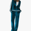 Ekouaer Women's Velvet Velor Tracksuits 2 Piece Lounge Outfits Zip Up Sweatshirt and Sweatpants with Pockets S