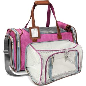 Mr. Peanut's Gold Series Big Apple XL Expandable Airline Capable Soft Sided Pet Carrier, Premium Brand Self Locking Zippers, Plush Faux Fleece Bedding with a Sturdy Plywood Base (Rosa Red)