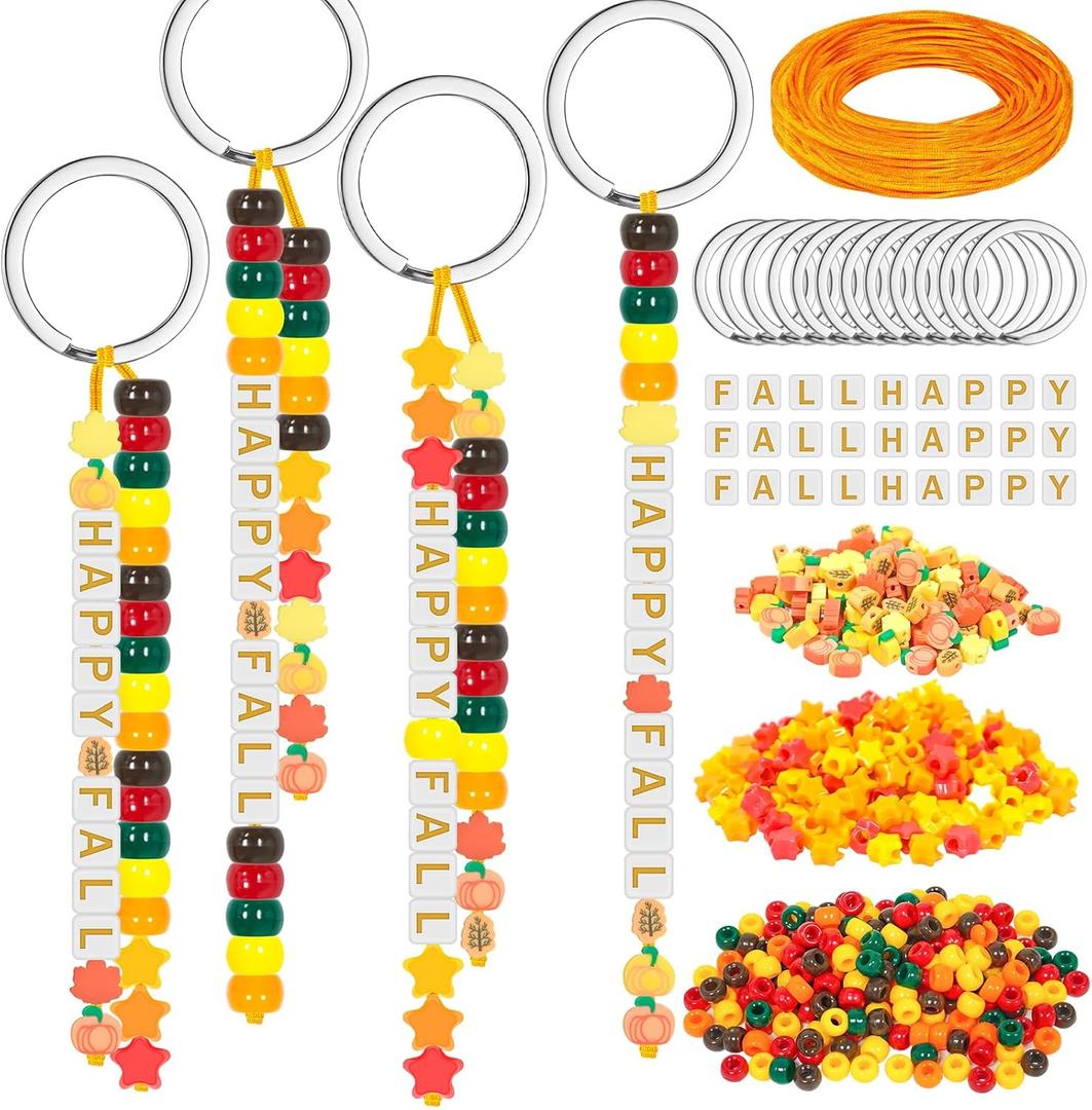 Cinrobiye 24 Set Fall in Love Religious DIY Keychain Kit Bulk Christian Craft with Inspirational Letter Beads, Cross Charms Fall Crafts for VBS Week Sunday School Autumn Thankful Gifts (Fall2)