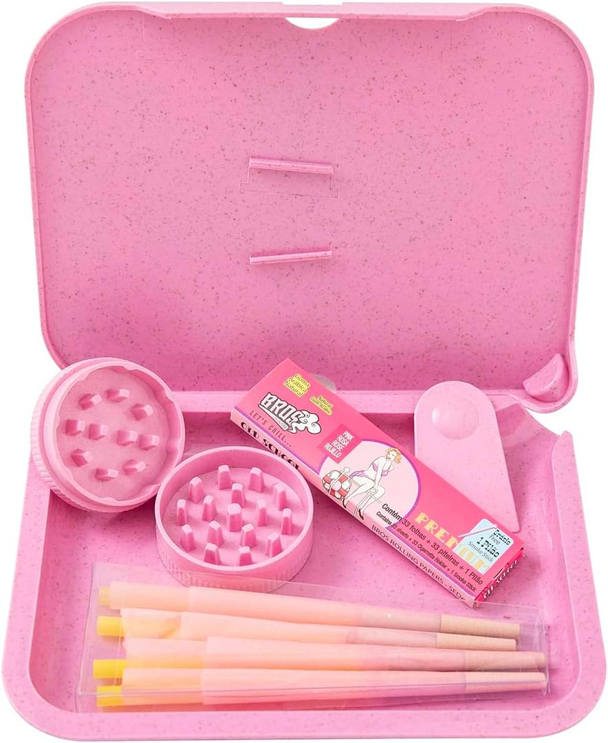 4-Pack Grinder And Tray Set, Grinder Kit and Accessories for Kitchen Seasonings Spice Tools(Pink)