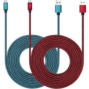Micro USB Cable 10ft with 3A Fast Charging, 2Pack Ultra Durable 10ft Nylon Braided Charger Cords for Galaxy S7/S6/J8/J7 Note 5,Kindle,LG,PS4,Camera,Xbox One and More (Red + Blue)