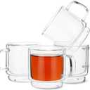 BTaT- Double Walled Stackable Glass Coffee Mugs, 8 oz, Set of 4, Glass Coffee Cups with Handle, Insulated Clear Coffee Mug for Hot and Cold Beverages, Cappuccino, Latte, Tea, Americano