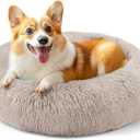 28in Large Dog Bed, Medium Size Dog and Cats, Calming Donut Bed for Puppy and Kitten, Washable Round Fluffy Pet Bed (Brown)
