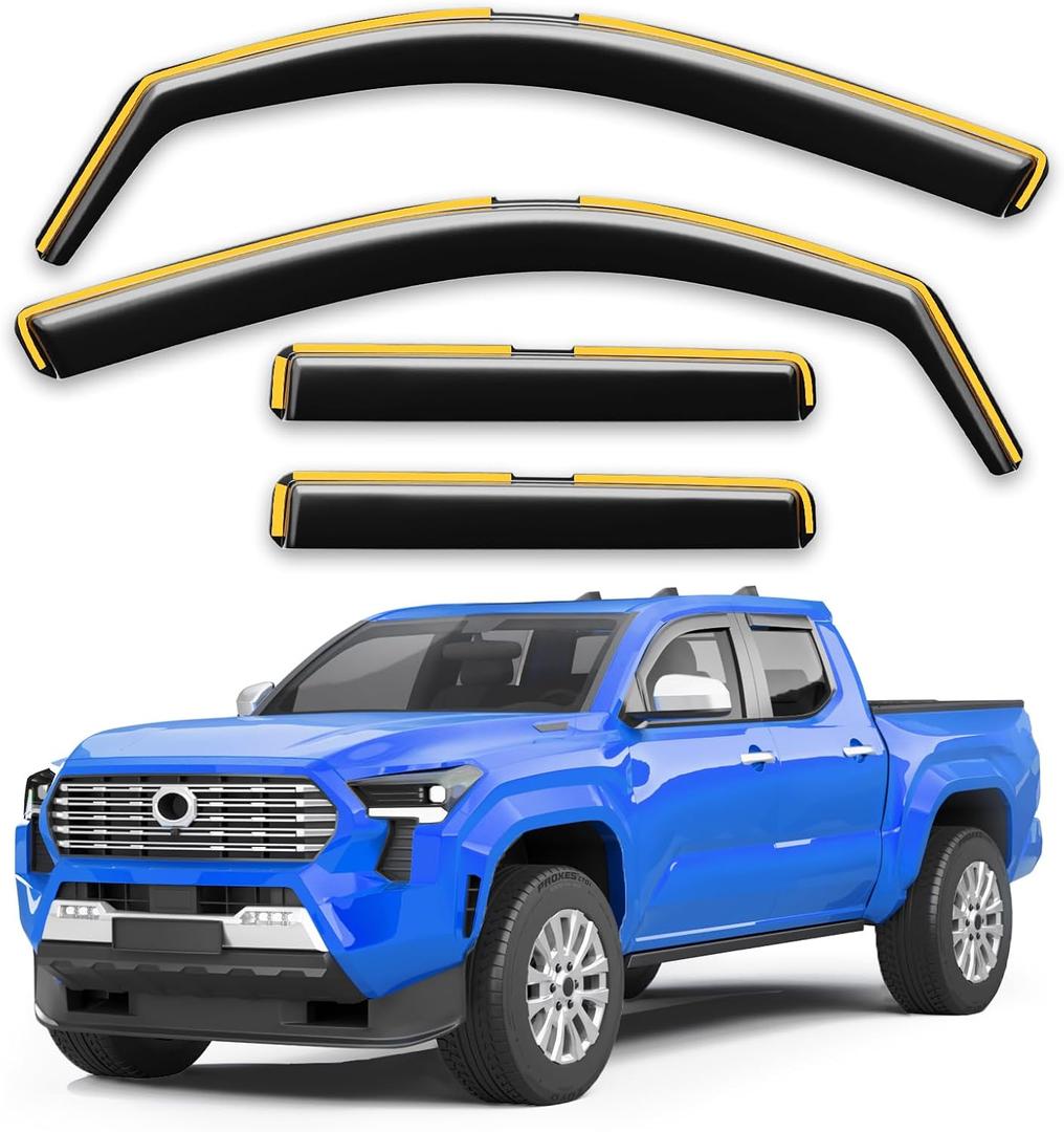 in-Channel Window Rain Guards Fit for 2024 2025 2026 Toyota Tacoma Double Cab with 4 Full-Size Doors Truck, Extra Durable Visors Vent Visors Window Deflector Vent Shades Car Accessories -4 pcs