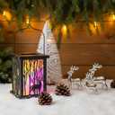 Honoson 2 Pcs Christmas Lanterns Decorative with LED String Lights Metal Hanging Xmas Vintage Lantern with Red Ribbon Berry for Indoor Outdoor Xmas Home Porch Party Decor(Deer)