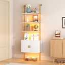 Yusong 73" Tall Bookshelf with Cabinet and RGB LED Lights, 7-Color Adjustable Industrial Ladder Wall Mount Shelf, Frame Bookcase with Lighting for Living Room Bedroom, White Gold