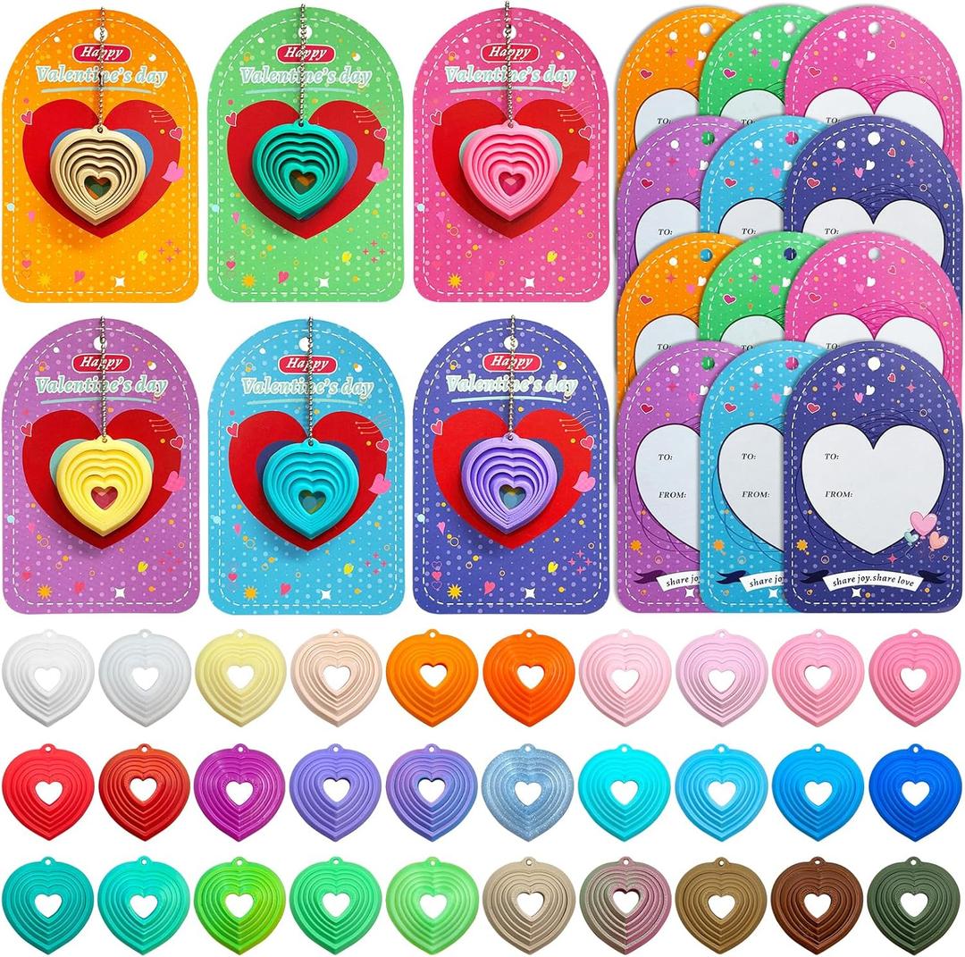 Valentines Day Gifts 30pcs Mini 3D Printed Heart Set with Metal Chain, Classroom Valentines & Party Favors