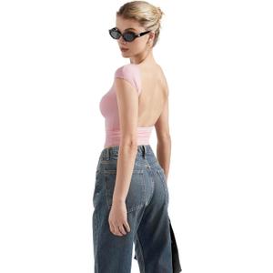 SUUKSESS Women Backless Sexy Going Out Tops Double Lined Open Back Y2k Basic Tee Shirts