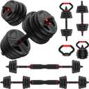 FITPLAM Adjustable dumbbell set, 45lbs Free Weights set with upgraded nut, 4 in 1 Weight Set Used as Kettlebells, Barbell, Push up Stand, Fitness Exercise for Home Gym Suitable Men/ Women, BLACK