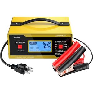 AUTOUTLET Upgraded 6/8/12/14/16/24V Battery Charger Automotive Smart Car Battery Charger and Trickle Maintainer 0-14A Fully Automatic with Cable Clamps