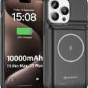NEWDERY 10000mAh Battery Case for iPhone 15 Pro Max/Plus, USB C Qi Wireless Charging,Portable Protective Charger Case Battery Pack